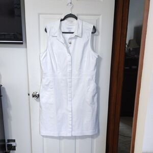 Liz Claiborne White Sleeveless Denim Button-Up Dress Size 18